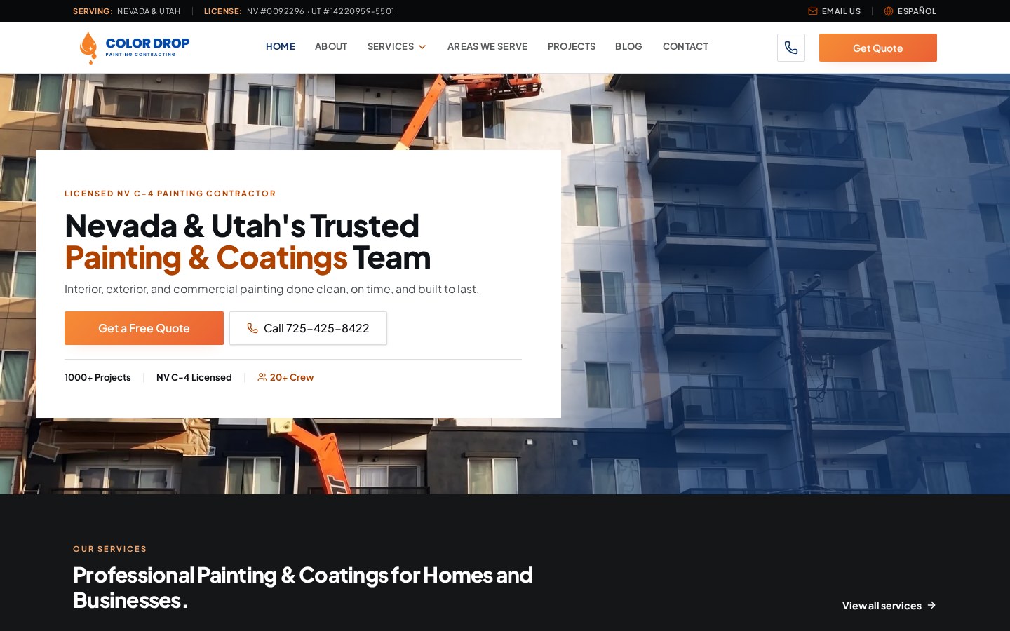 Color Drop Painting contractor spraying an exterior surface