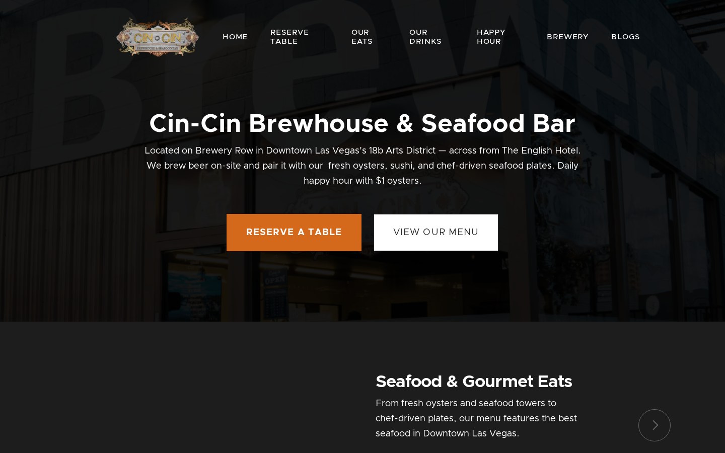 Cin-Cin Brewhouse and Seafood Bar public website homepage